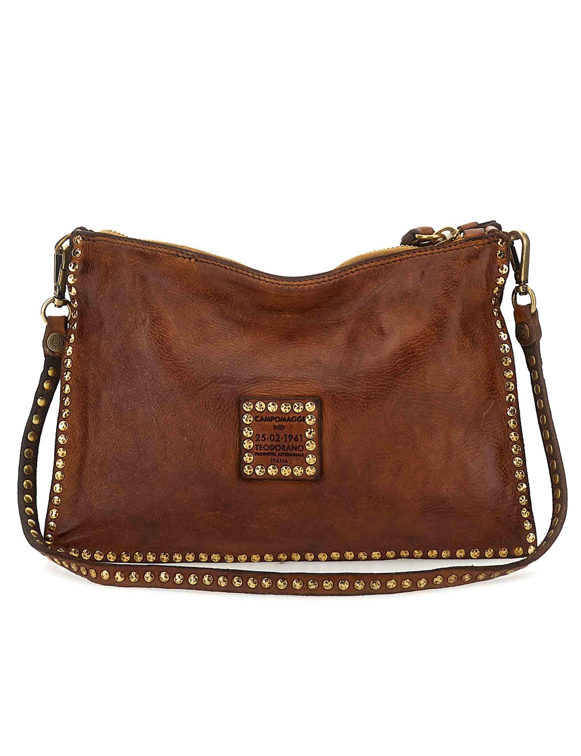 Borse donna Eva in pelle cuoio con borchie oro e doppie tracolline C031070ND X0007 C1502 Campomaggi 