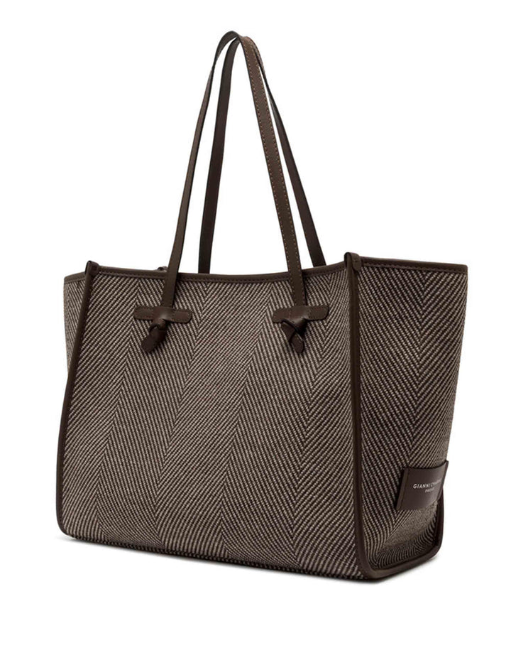 Borse donna Marcella in tessuto lana spigato marrone con doppi manici BS6850 SPIGA DAINO Marcella Club 