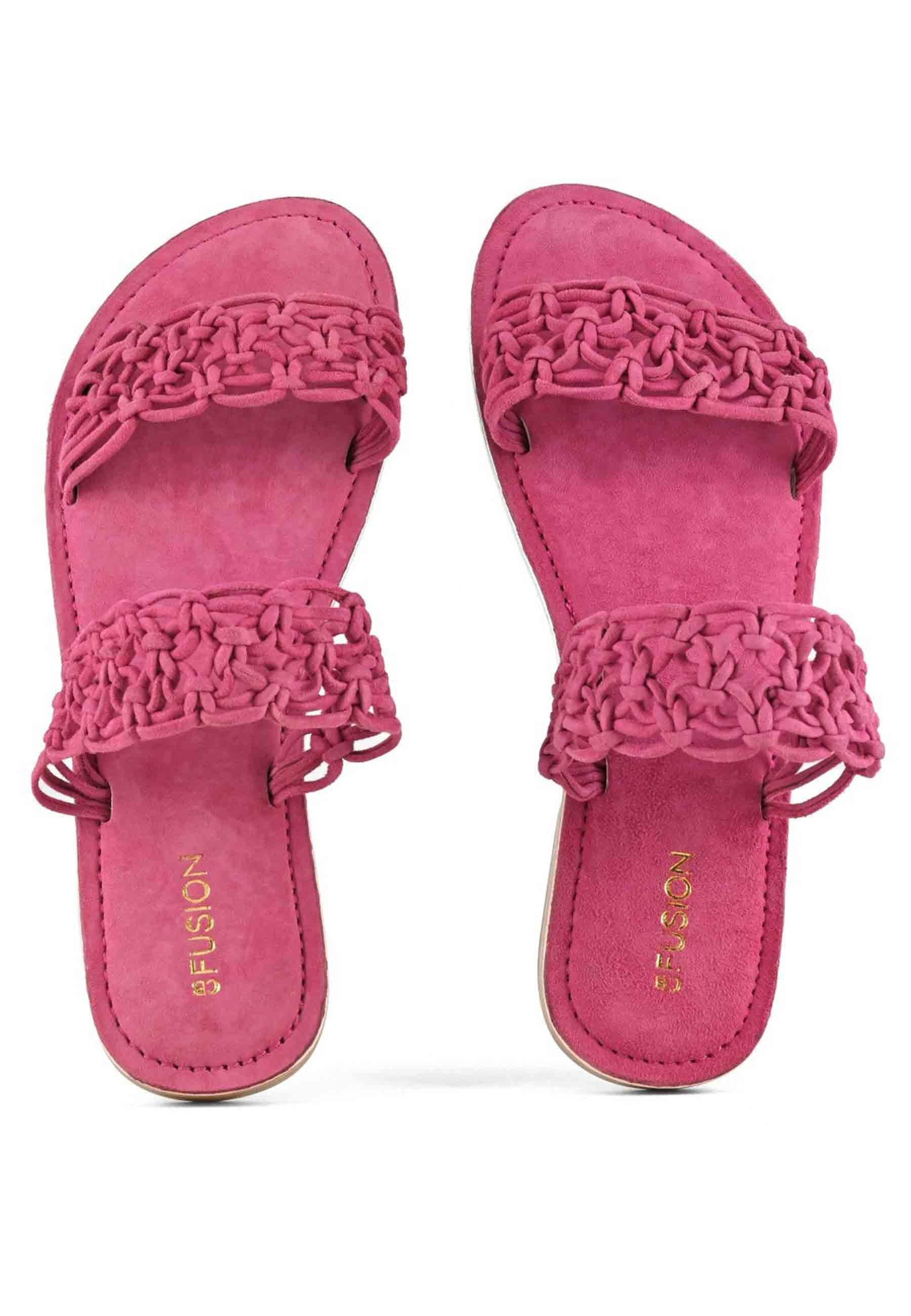 Sandali donna in camoscio fuxia a doppia fascia con nodi 223005 FUX Coral Blue 