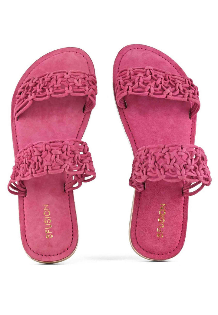 Sandali donna in camoscio fuxia a doppia fascia con nodi 223005 FUX Coral Blue 