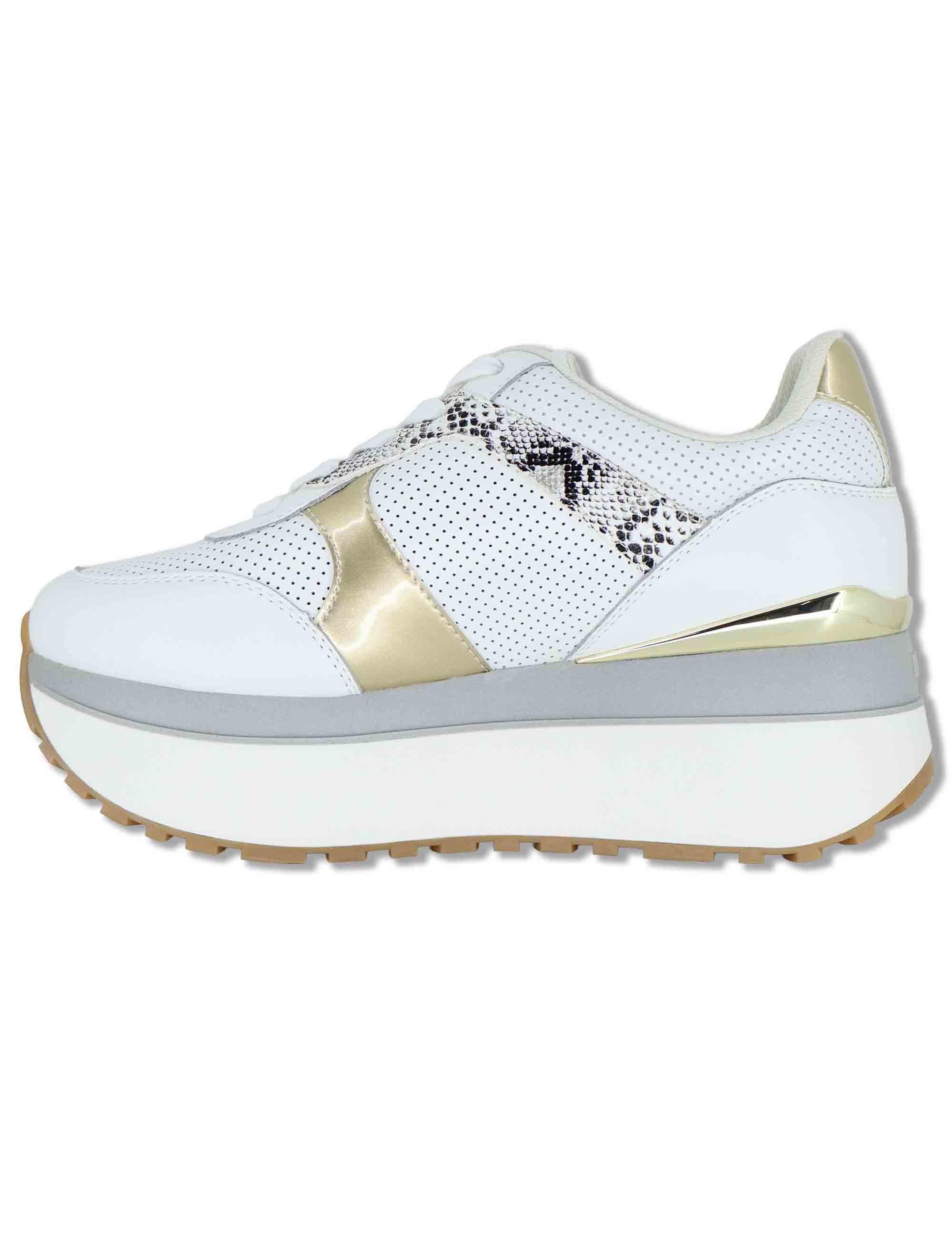 Sneakers donna in pelle bianca con riporti in contrasto  e suola alta 5cm MAXI WONDER 02 BIS GOLD Liu-Jo 